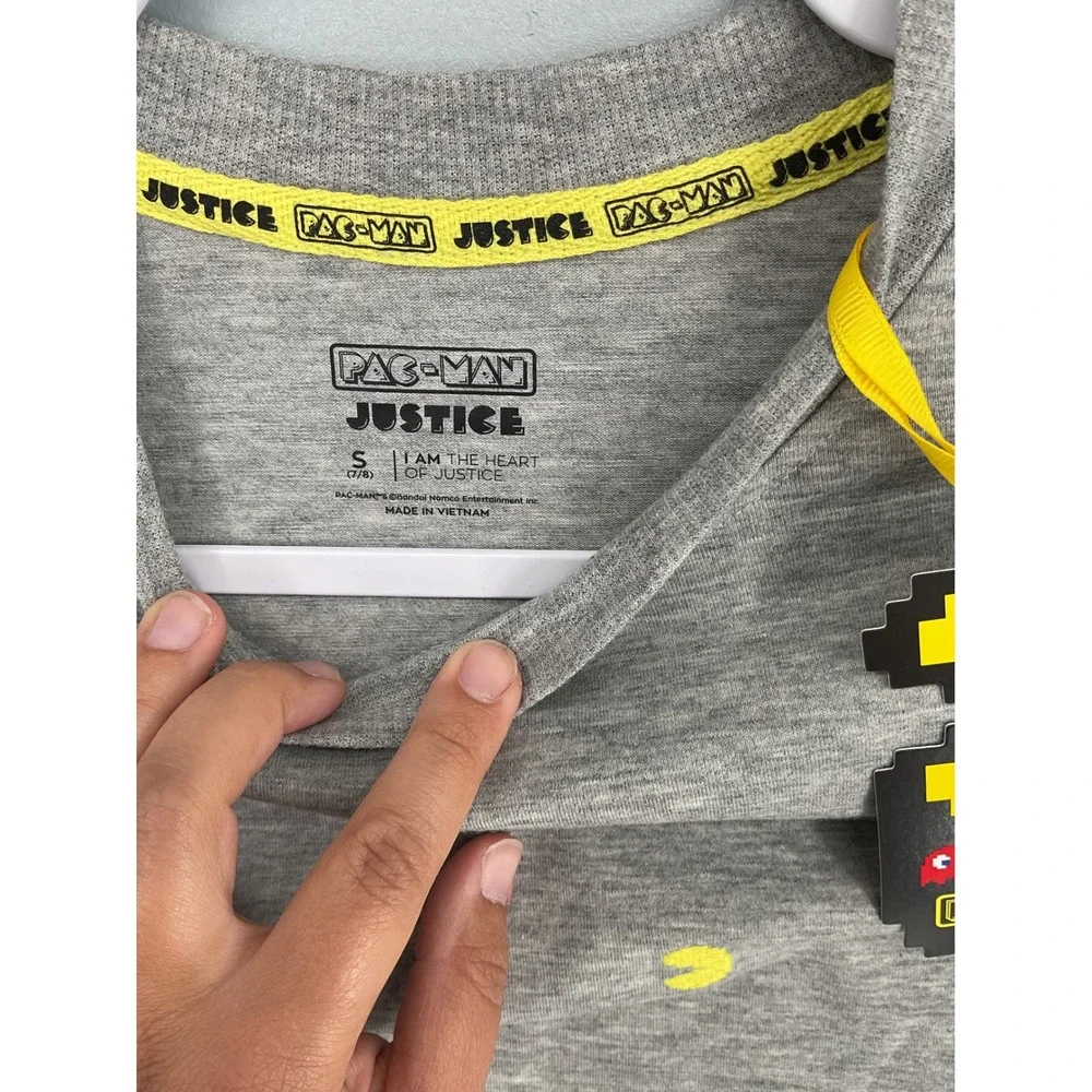 Justice Girls Pac-Man Cropped Graphic Tee Embroidered Gray S 7/8